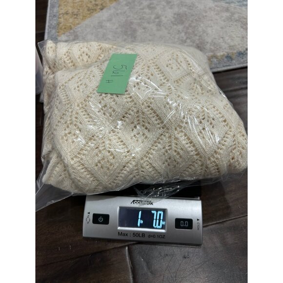 Vintage Cream Open Knit Cardigan Sweater Shawl Collar Button Closure - Picture 9 of 9